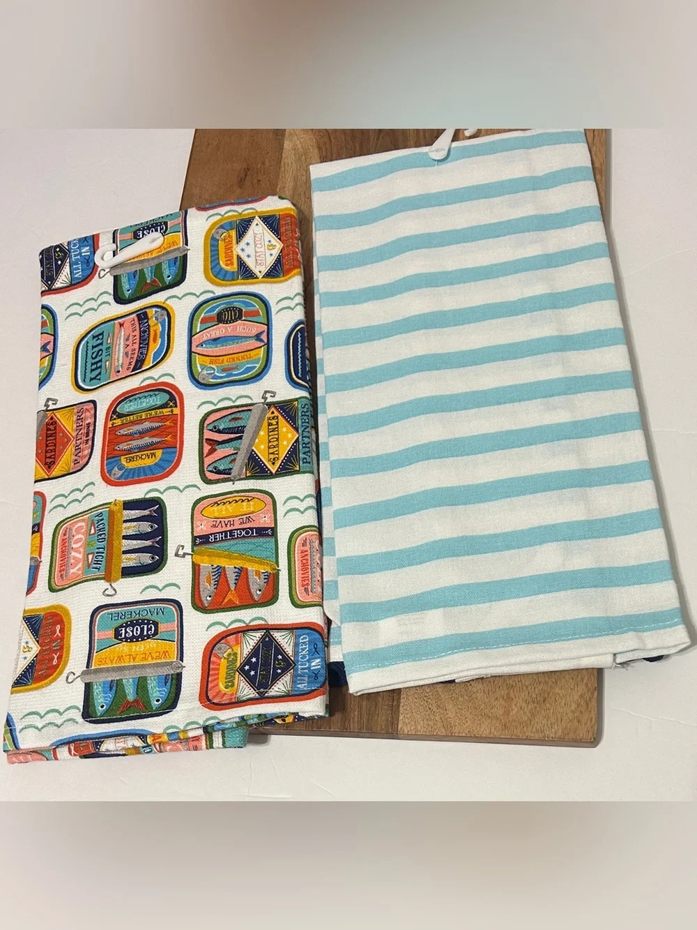 Hobby Lobby Coastal Kitchen Dish Towels Novelty Fish, Sardines, Cotton NEW